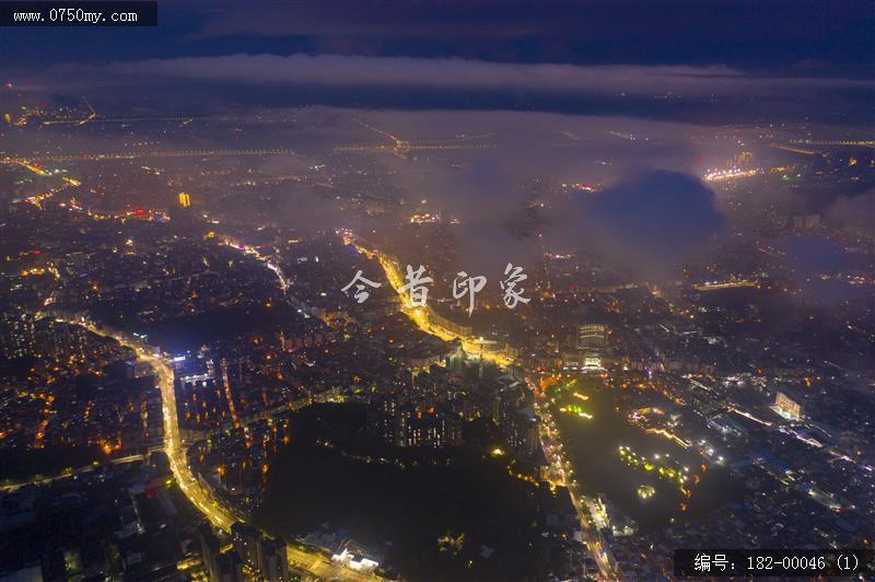 夜景会城云海_航拍,夜景,雨后,穿云