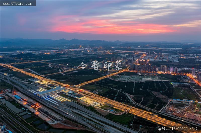 航拍夜晚江门站_航拍,江门站,城市建设